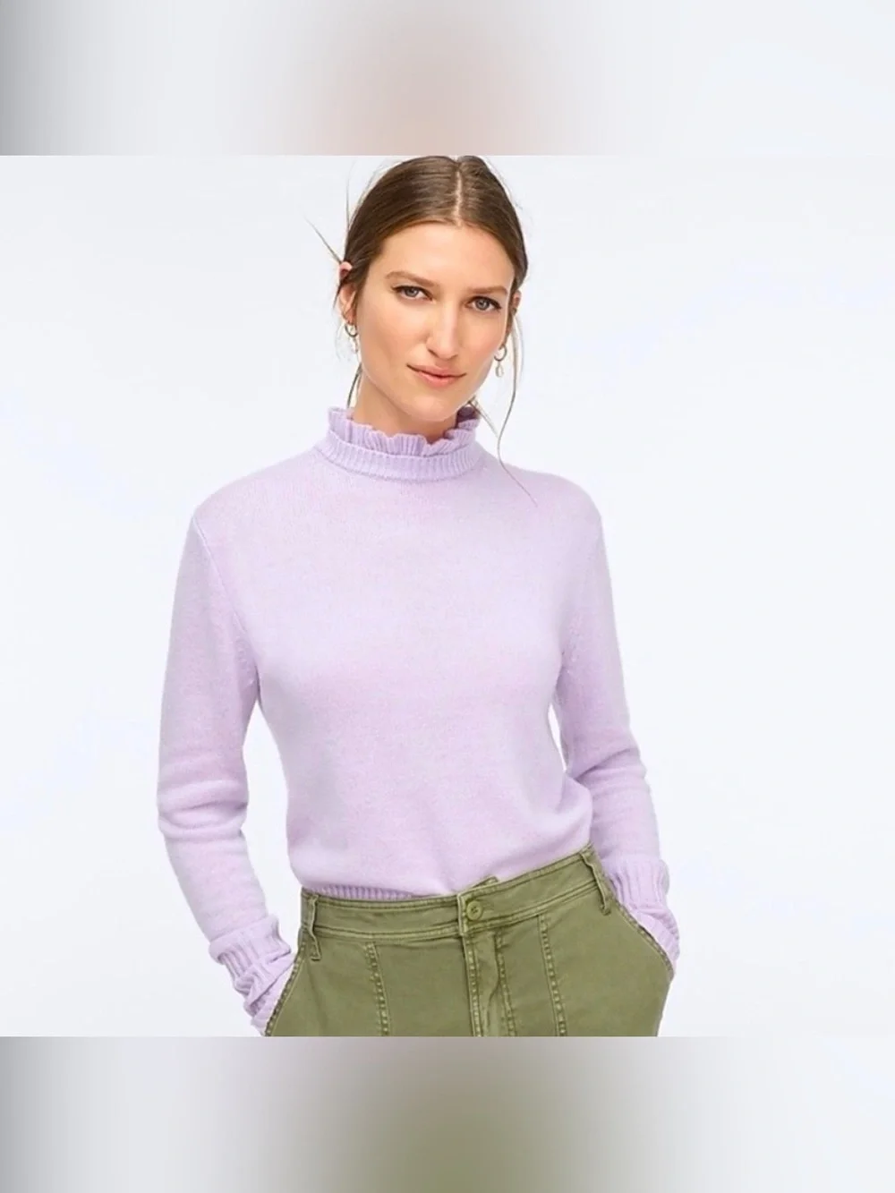 J Crew light purple ruffle neck sweater size xs